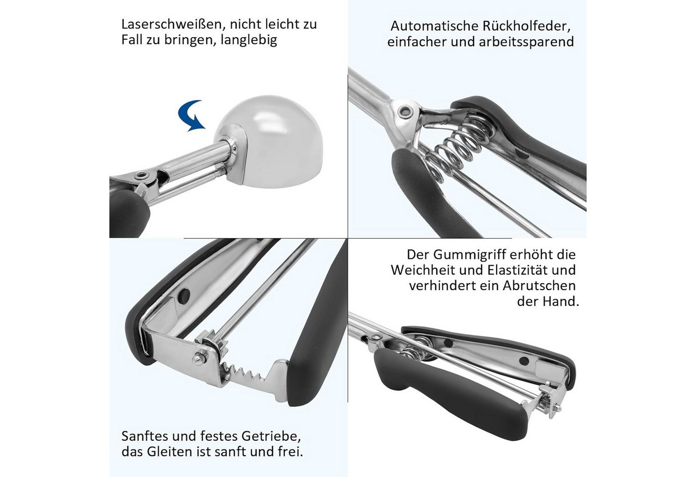 Fyrove Eisportionierer Eisportionierer mit Auslöser(23x5cm),304 Edelstahl,spülmaschinenfest, PoliertIdeal für Eiscreme, Melonenkugeln,Kartoffelpüree und Kekstei – Bild 5 von 5
