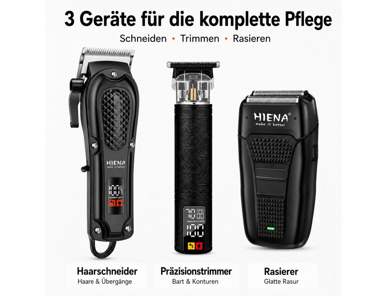 Fyrove Haarschneider Herren, Barber Set, Präzisionstrimmer, Elektrorasierer, Pflegeset für Bart, Körper und Konturen, mit Tasche für Heim & Salon, 3 Geräte, 8 A – Bild 2 von 5