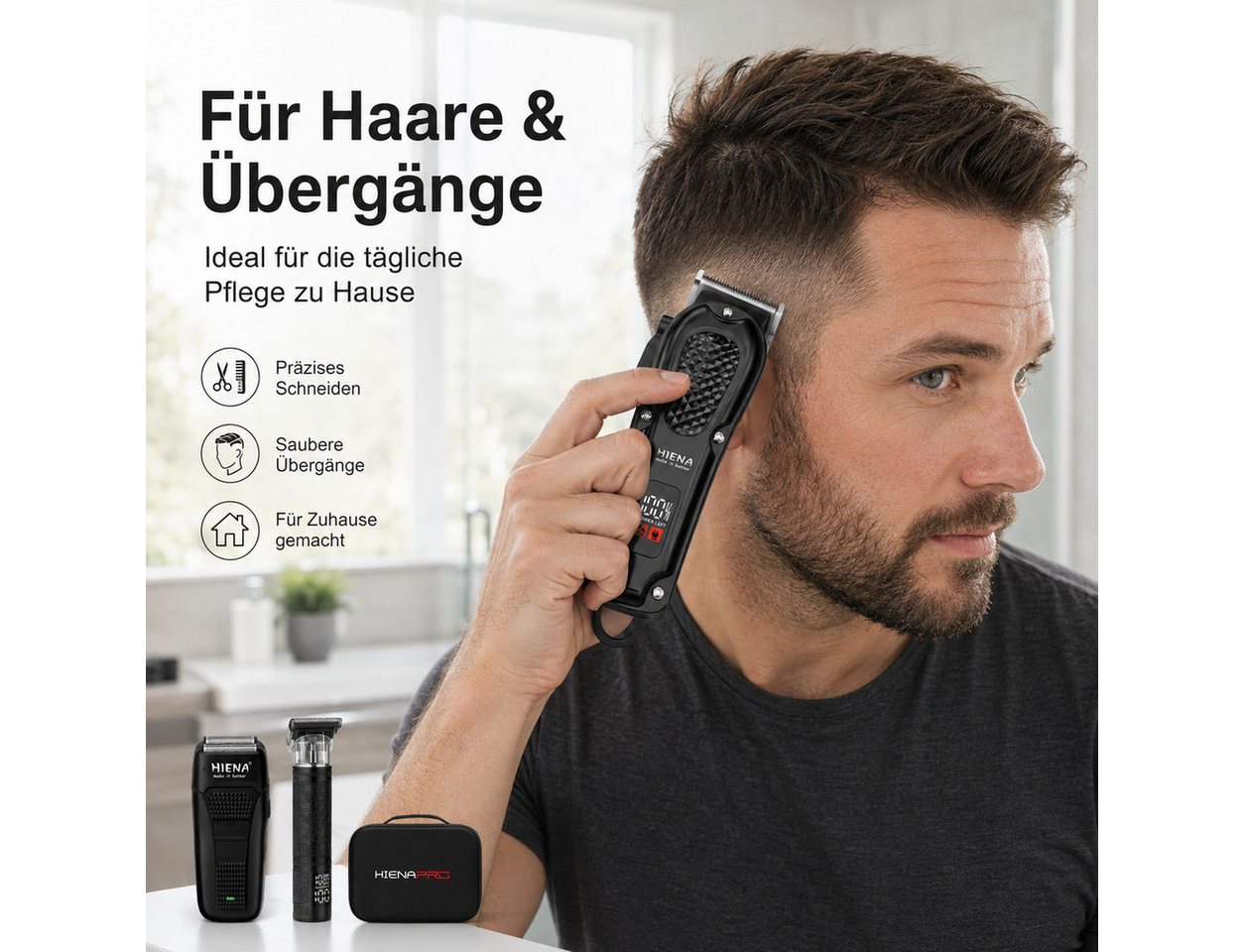 Fyrove Haarschneider Herren, Barber Set, Präzisionstrimmer, Elektrorasierer, Pflegeset für Bart, Körper und Konturen, mit Tasche für Heim & Salon, 3 Geräte, 8 A – Bild 4 von 5
