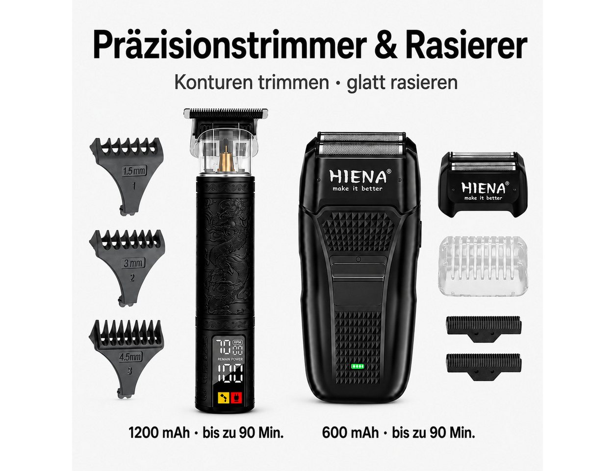 Fyrove Haarschneider Herren, Barber Set, Präzisionstrimmer, Elektrorasierer, Pflegeset für Bart, Körper und Konturen, mit Tasche für Heim & Salon, 3 Geräte, 8 A – Bild 5 von 5