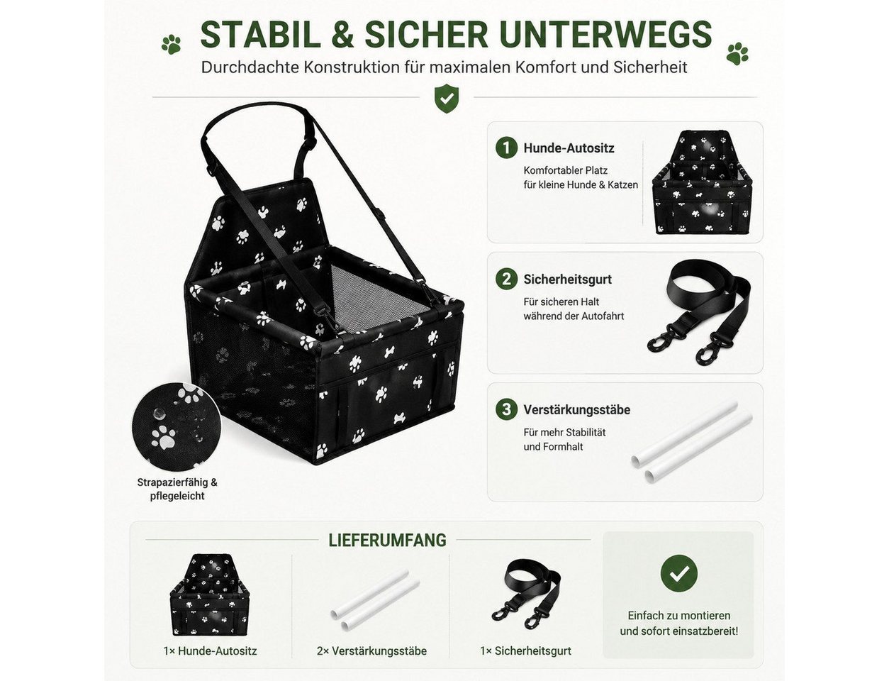 Fyrove Hunde-Autositz Tierautositz, Auto-Hundesitz für kleine Hunde und Katzen, Reisesitz fürs Auto, Haustier-Sitzbox für Alltag und Tierarztfahrten – Bild 5 von 5