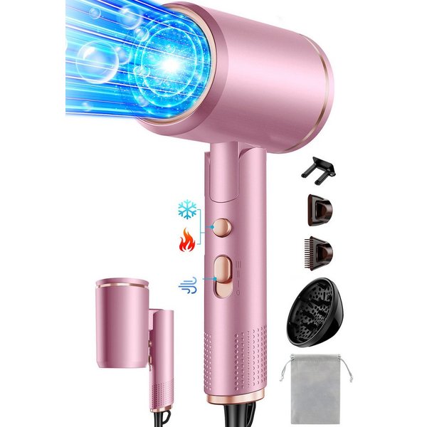 Fyrove Ionic-Haartrockner Föhn,Ionen-Haartrockner 2500W, klappbar, 3 Stylingdüsen, 2400 W, 2 Gebläsestufen, Reise-Föhn, Reiseföhn Hairdryer