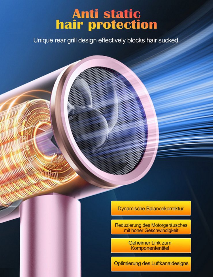 Fyrove Ionic-Haartrockner Föhn,Ionen-Haartrockner 2500W, klappbar, 3 Stylingdüsen, 2400 W, 2 Gebläsestufen, Reise-Föhn, Reiseföhn Hairdryer – Bild 4 von 5