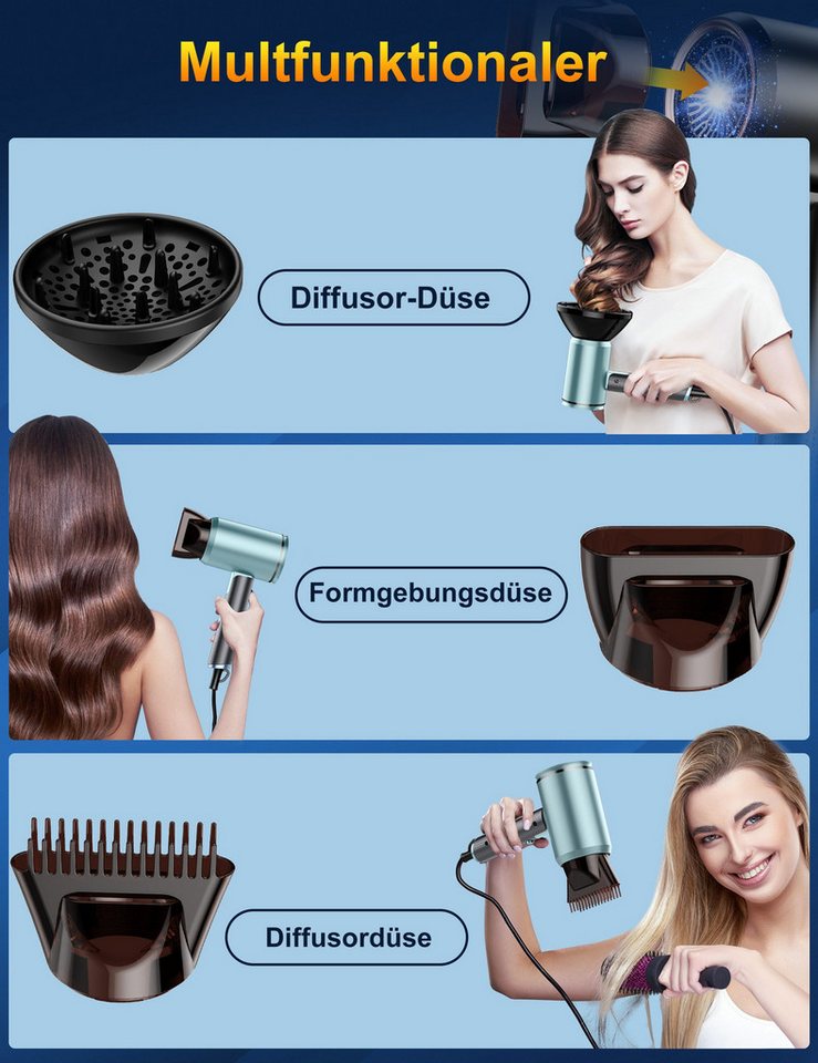 Fyrove Ionic-Haartrockner Föhn,Ionen-Haartrockner 2500W, klappbar, 3 Stylingdüsen, 2400 W, 2 Gebläsestufen, Reise-Föhn, Reiseföhn Hairdryer – Bild 4 von 5