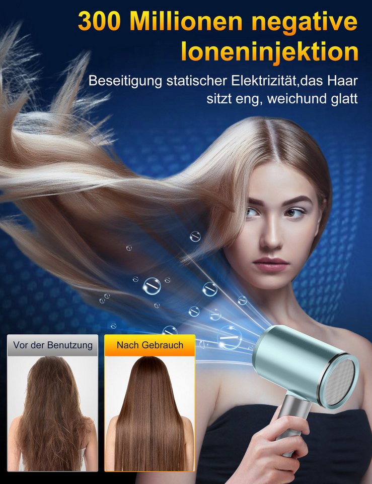 Fyrove Ionic-Haartrockner Föhn,Ionen-Haartrockner 2500W, klappbar, 3 Stylingdüsen, 2400 W, 2 Gebläsestufen, Reise-Föhn, Reiseföhn Hairdryer – Bild 5 von 5