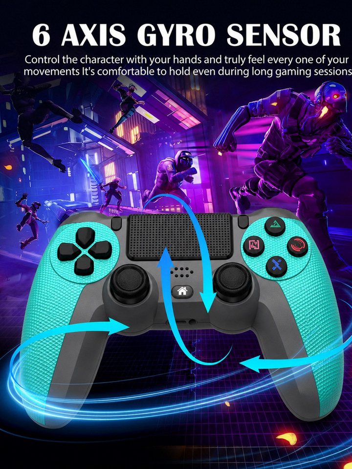Fyrove Kabelloser Wireless Gamecontroller für PS4, DualShock und PC Gamepad (Set, 6-Achsen-Gyrosensor Doppelvibration Share-Funktion integrierter) – Bild 2 von 5
