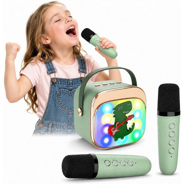 Fyrove Kinder Karaoke Lautsprecher mit 2 Mikrofonen, Bluetooth 5.3 & LED Lautsprecher Kabelloses Karaoke-Set mit DSP-Klang (5 Stimmeffekten, LED-Lichtshow und 1