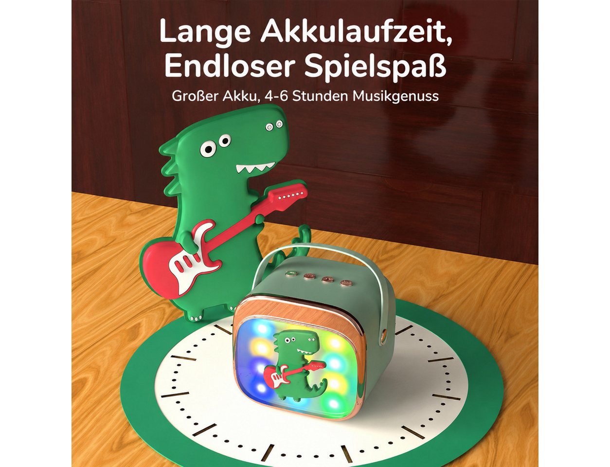 Fyrove Kinder Karaoke Lautsprecher mit 2 Mikrofonen, Bluetooth 5.3 & LED Lautsprecher Kabelloses Karaoke-Set mit DSP-Klang (5 Stimmeffekten, LED-Lichtshow und 1 – Bild 4 von 5