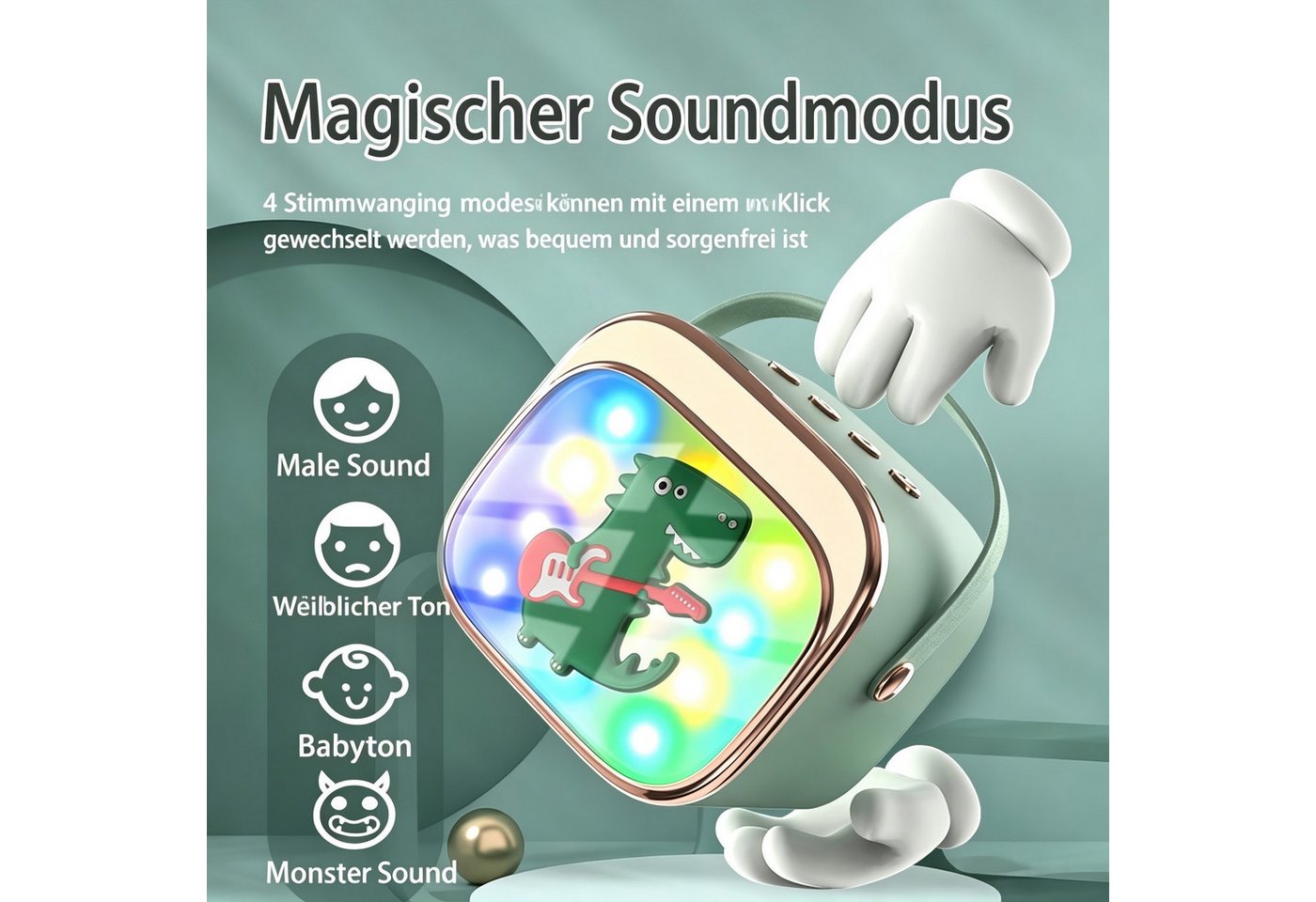 Fyrove Kinder Karaoke Lautsprecher mit 2 Mikrofonen, Bluetooth 5.3 & LED Lautsprecher Kabelloses Karaoke-Set mit DSP-Klang (5 Stimmeffekten, LED-Lichtshow und 1 – Bild 5 von 5