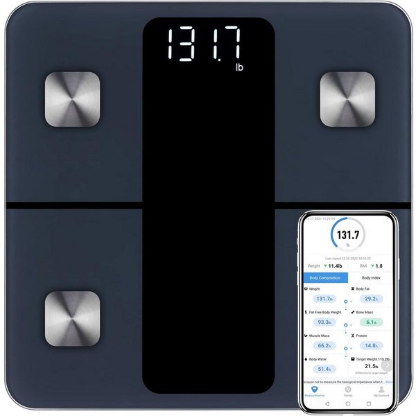 Fyrove Körper-Analyse-Waage Digitale Bluetooth Waage für Personen, Körperfettwaage, mit App zur Übertragung und Tracking der Messwerte, Full Body Scan, BMI, Kör