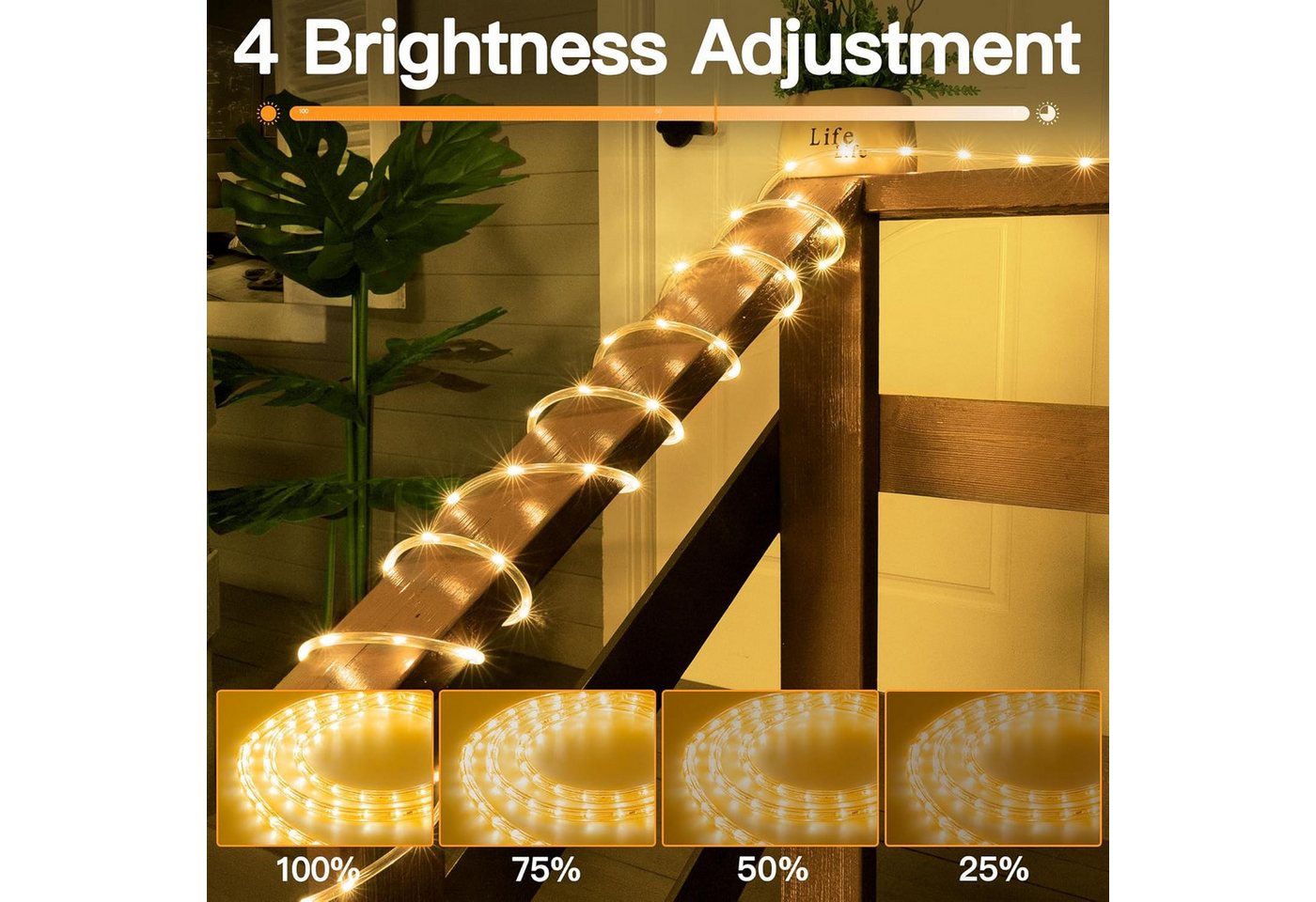 Fyrove LED-Lichterkette Außen 12m mit Stecker und Fernbedienung, 100 LEDs Warmweiß, 8 Lichtmodi, Gartenbeleuchtung für Terrasse, Party und Dekoration – Bild 4 von 5