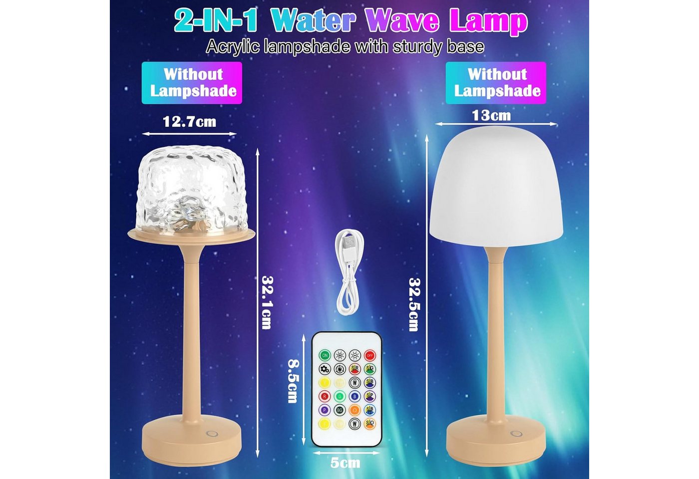 Fyrove LED Nachtlicht Ocean Lampe, Wasserwellenprojektor, 16 Farben, dimmbar, dimmbar, Touch & Fernbedienung, USB – Bild 2 von 5