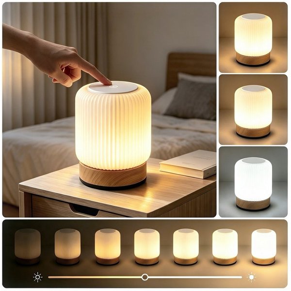 Fyrove LED Nachtlicht Touch‑Nachttischlampe, dimmbares LED‑Nachtlicht, USB‑Anschluss, LED fest integriert, Soft-Light-Touch-Steuerung,Nachtlicht für Kinder,3 He