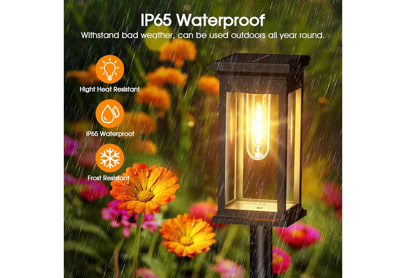 Fyrove LED Solarleuchte Solarlampen, Solarlampen für Außen Garten, Metall Solar Gartenleuchten für Außen Garten Draußen Balkon, IP65 Wasserdicht Solarlaterne fü – Bild 3 von 5