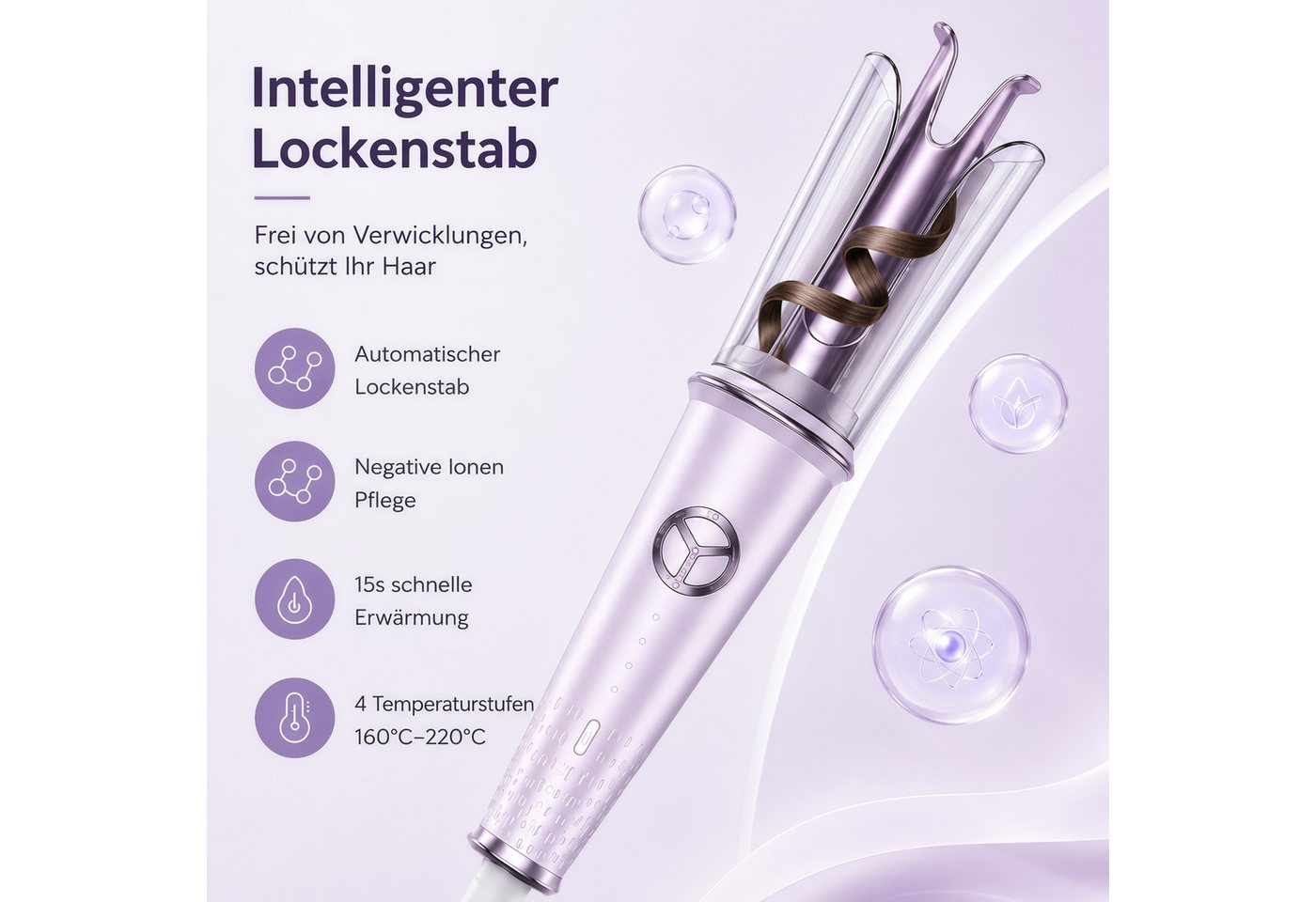 Fyrove Lockenstab Lockendreher 26 mm, Automatischer Ionen Lockenwickler, 4 Temperaturstufen mit Keramikbeschichtung, Schnellaufheizung, selbstrotierend für Lock – Bild 3 von 5
