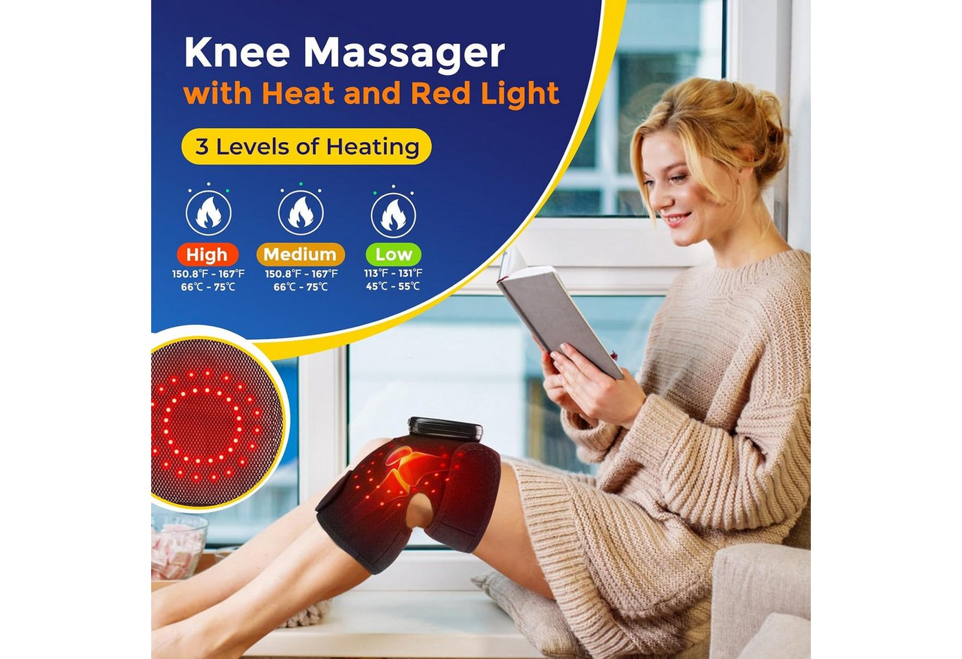 Fyrove Massagegerät Kniemassagegerät, Gelenkmassage, Massagehilfe mit Wärmefunktion, Wärmegürtel für Knie, Schulter, Ellenbogen, Oberschenkel und Wade, 5000 mAh – Bild 2 von 5