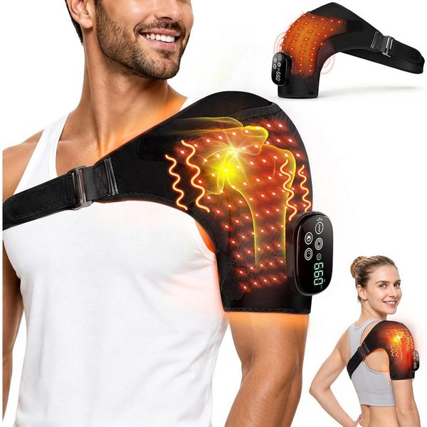 Fyrove Massagegerät Schulterwärmer, Rotlichtbandage mit Vibrationsmassage, Wellnessbandage für Nacken und Schulter, kabellos für Zuhause und Büro, Rotlicht, Nah