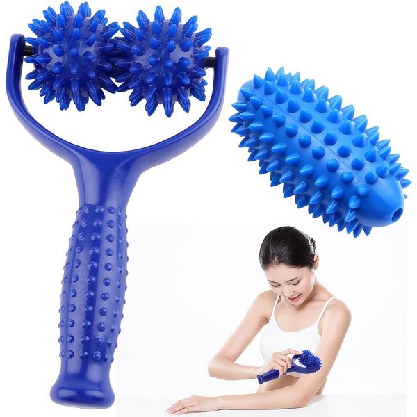 Fyrove Massageroller Holz Massageroller mit Griff, Anti Cellulite Faszienrolle 42cm, Faszienrolle Holz Massagegerät, Faszienstab Roller Wood, Massageroller Mit 