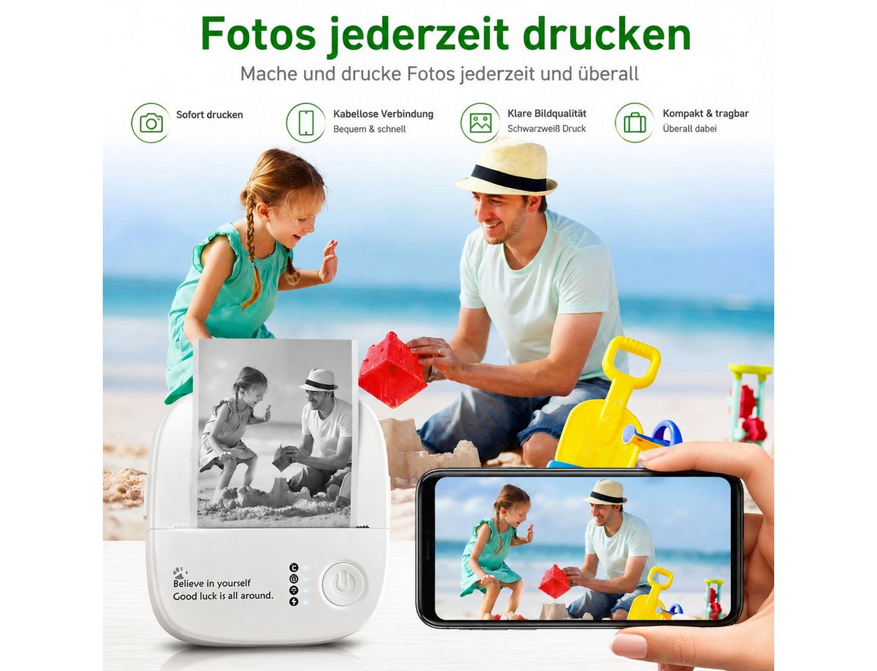 Fyrove Mini Thermodrucker mit Bluetooth fürs Smartphone Etikettendrucker, (Fotodrucker für Sticker, Notizen, Listen und Lernmaterial, 14 Papierrollen, App-Vorla – Bild 5 von 5