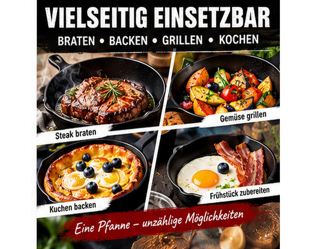 Fyrove Pfannen-Set die Pfanne, Gusseisen Pfanne Set, 3 teilig Pfanne Set, Pfanne mit Ausguss, Gusseisen (Set, 3-teiliges Set), Gleichmäßige Wärmeverteilung, Her – Bild 3 von 5
