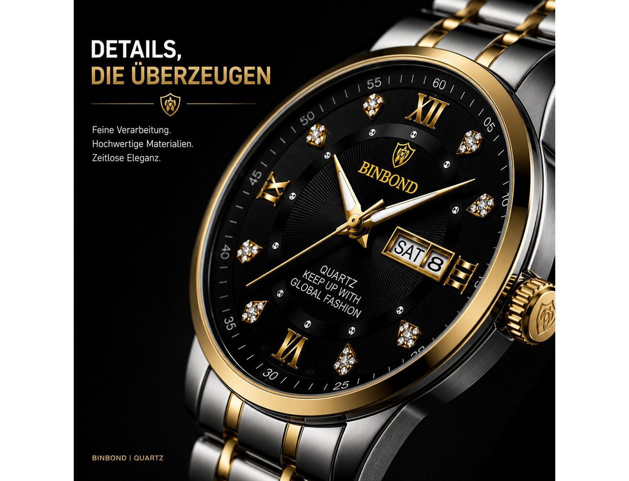 Fyrove Quarzuhr Chronograph, Herren-Armbanduhr, Multifunktionsuhr, (Businessuhr mit Datum, Wochentag und Leuchtzeigern, Edelstahlarmband), Chronograph, Datum, W – Bild 4 von 5