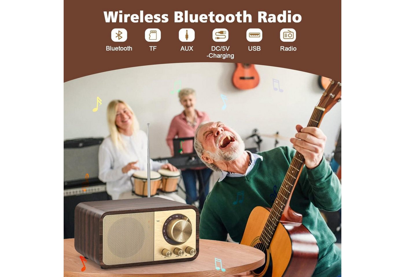 Fyrove Radio, Radio mit Bluetooth 5.0 & Digitalradio & FM-Empfang Radio (Tragbares Multifunktionsradio mit FM/Empfang, AUX/USB/TF-Karten-Wiedergabe, 5W-Lautspre – Bild 2 von 5