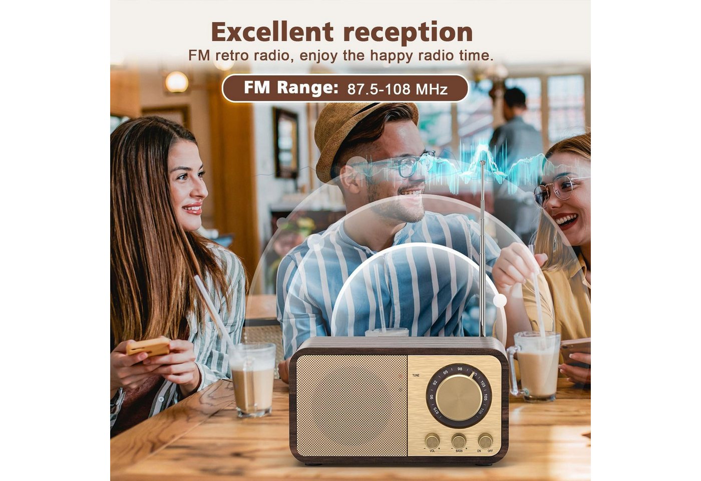 Fyrove Radio, Radio mit Bluetooth 5.0 & Digitalradio & FM-Empfang Radio (Tragbares Multifunktionsradio mit FM/Empfang, AUX/USB/TF-Karten-Wiedergabe, 5W-Lautspre – Bild 3 von 5