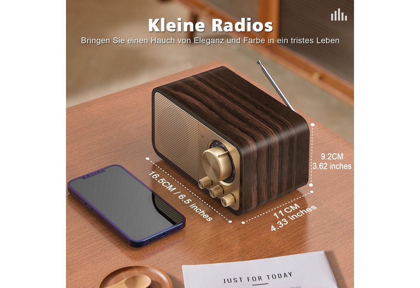 Fyrove Radio, Radio mit Bluetooth 5.0 & Digitalradio & FM-Empfang Radio (Tragbares Multifunktionsradio mit FM/Empfang, AUX/USB/TF-Karten-Wiedergabe, 5W-Lautspre – Bild 4 von 5