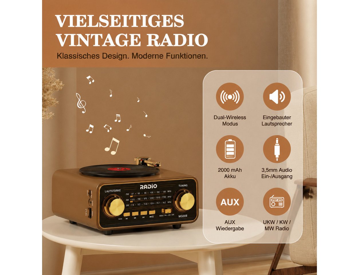Fyrove Radio, Musikbox, Empfangsgerät für Wohnzimmer, Küche, Büro und Reisen Radio (Musikbox, Empfangsgerät für Wohnzimmer, Küche, Büro und Reisen, AM/FM/SW, 20 – Bild 3 von 5