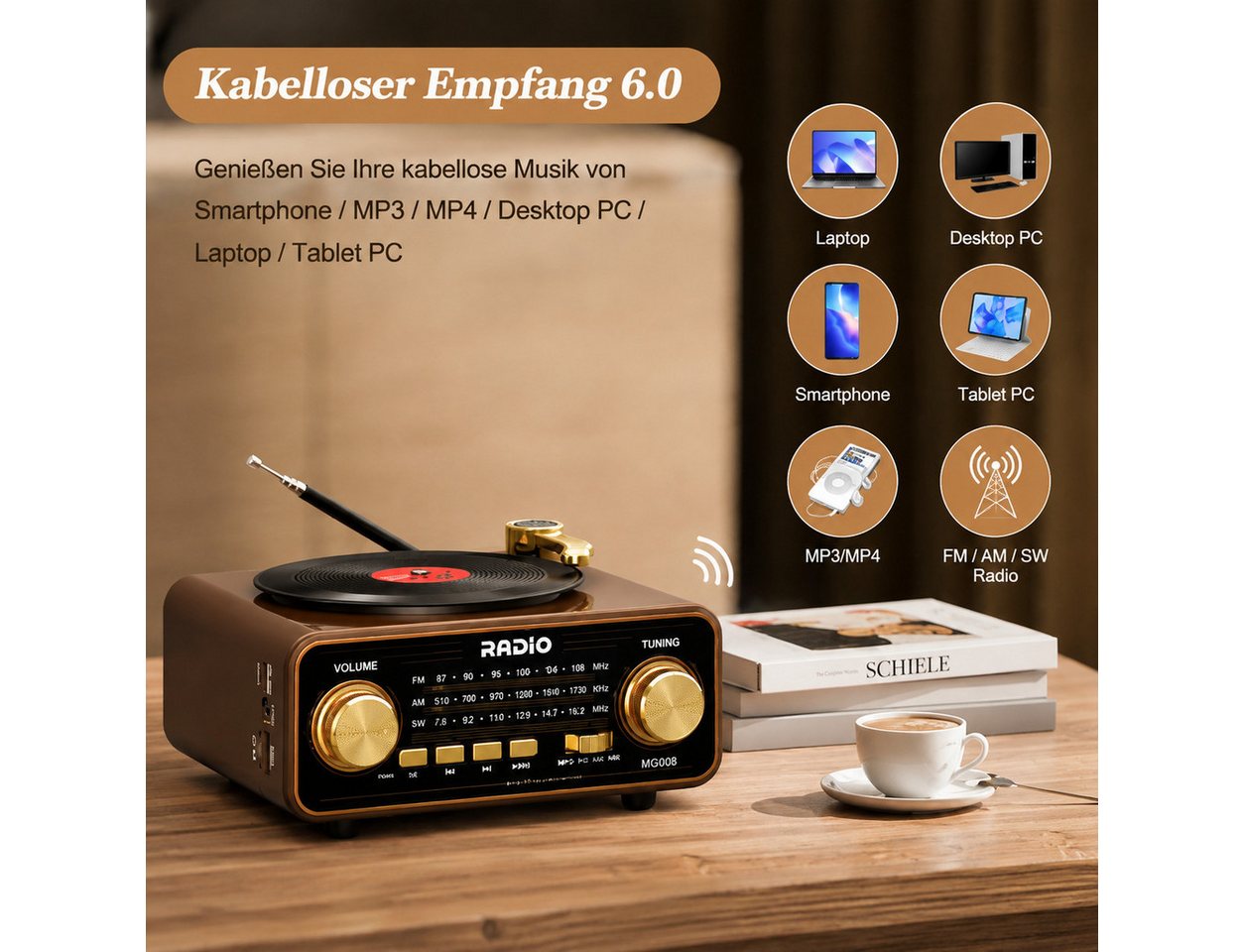 Fyrove Radio, Musikbox, Empfangsgerät für Wohnzimmer, Küche, Büro und Reisen Radio (Musikbox, Empfangsgerät für Wohnzimmer, Küche, Büro und Reisen, AM/FM/SW, 20 – Bild 4 von 5