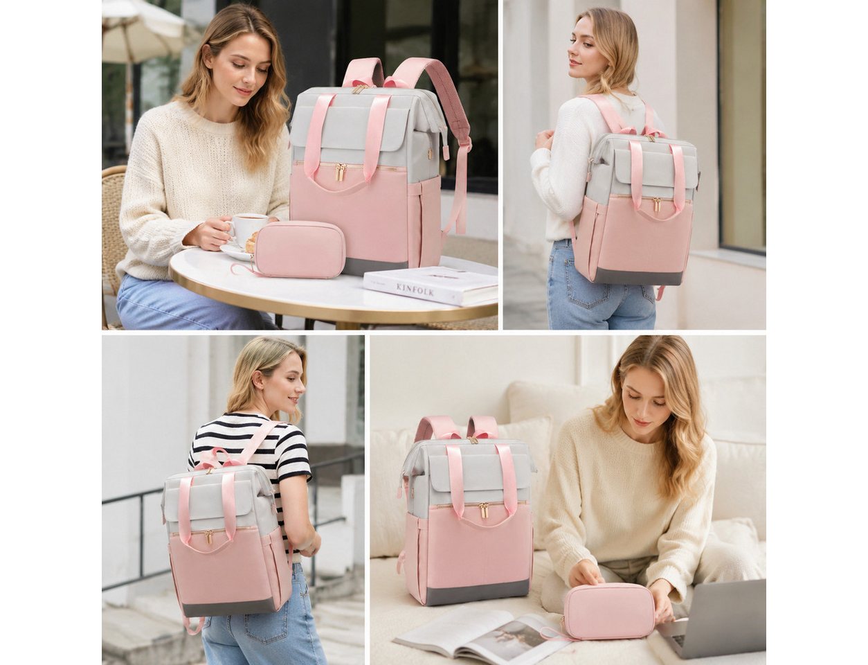 Fyrove Rucksack Reiserucksack mit Laptopfach 15,6 Zoll, TSA Handgepäck Rucksack (Eleganter Damen Laptop Rucksack mit separater Tasche, großes Fassungsvermögen,  – Bild 2 von 5