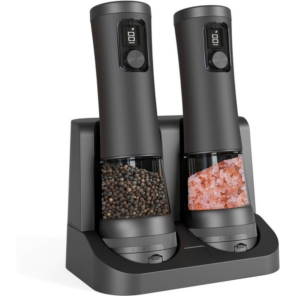Fyrove Salz-/Pfeffermühle Elektrische 2er-Set, 5-stufig, USB-C, LCD, 100 ml, Keramik, leise, Geschenkset