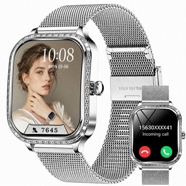 Fyrove Smartwatch, Fitnessuhr Damen mit Anruffunktion, Aktivitätstracker Smartwatch (4,45 cm), IP68 Wasserdicht,Uhren Watch für Android IOS, 220-mAh-Akku, Wette