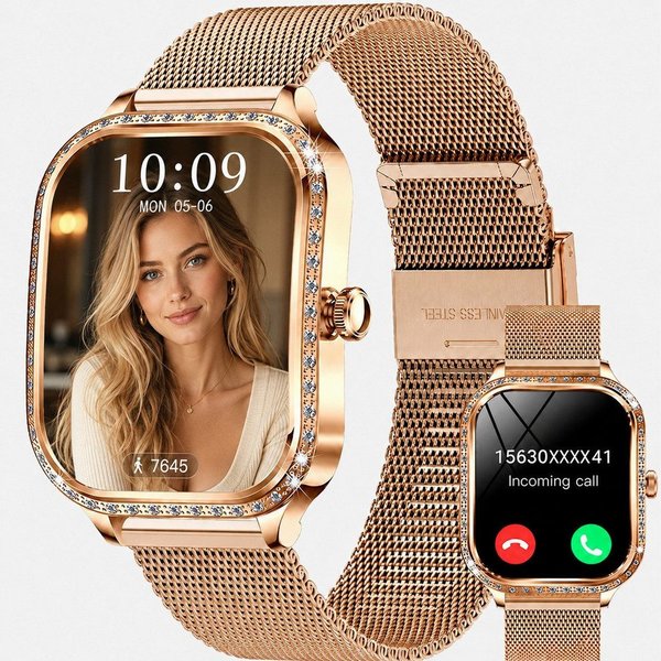 Fyrove Smartwatch, Fitnessuhr Damen mit Anruffunktion, Aktivitätstracker Smartwatch (4,45 cm), IP68 Wasserdicht,Uhren Watch für Android IOS, 220-mAh-Akku, Wette