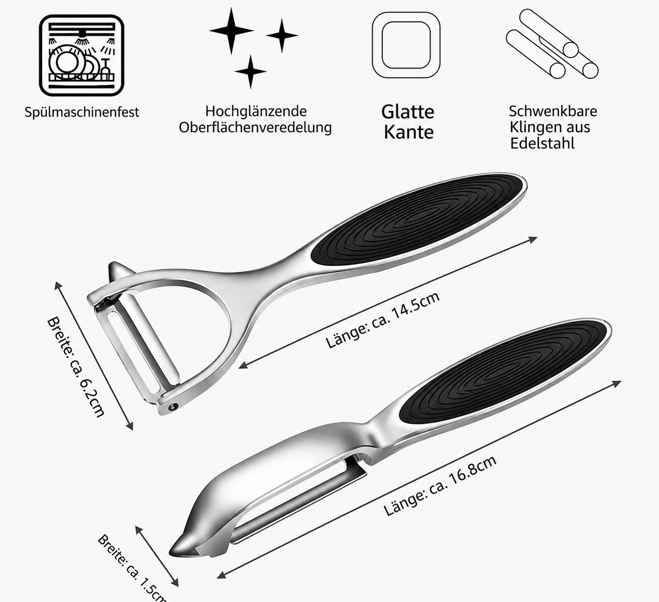 Fyrove Sparschäler Sparschäler 2er Set, Edelstahl Y- & I-Form für Obst & Gemüse, (Sparschäler 2er Set Edelstahl Y‑ & I‑Form Gemüseschäler für Obst Gemüse Kartof – Bild 3 von 5