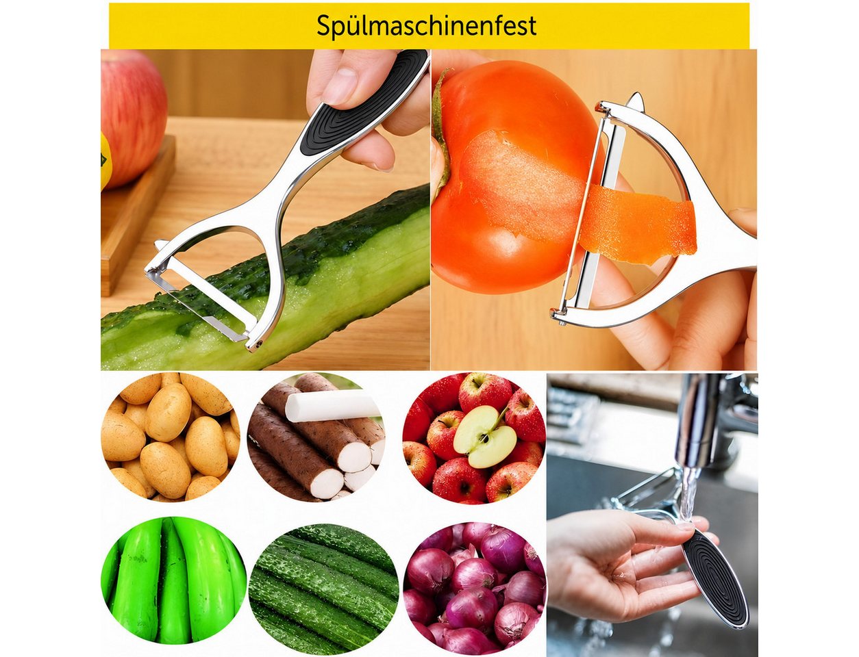 Fyrove Sparschäler Sparschäler 2er Set, Edelstahl Y- & I-Form für Obst & Gemüse, (Sparschäler 2er Set Edelstahl Y‑ & I‑Form Gemüseschäler für Obst Gemüse Kartof – Bild 5 von 5