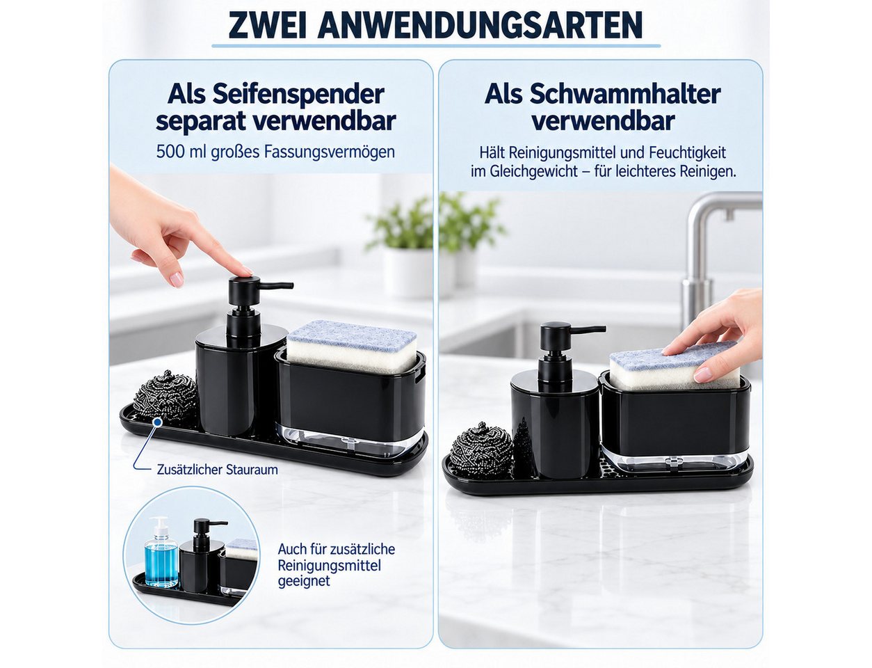 Fyrove Spülmittelspender Küchenorganizer-Set, Spülbecken Organizer, Schwammhalter, (platzsparend, spülenorganizer klein, Waschbecken Organizer, Handtuchhalter), – Bild 2 von 5