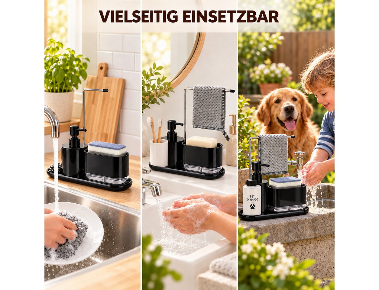 Fyrove Spülmittelspender Küchenorganizer-Set, Spülbecken Organizer, Schwammhalter, (platzsparend, spülenorganizer klein, Waschbecken Organizer, Handtuchhalter), – Bild 5 von 5