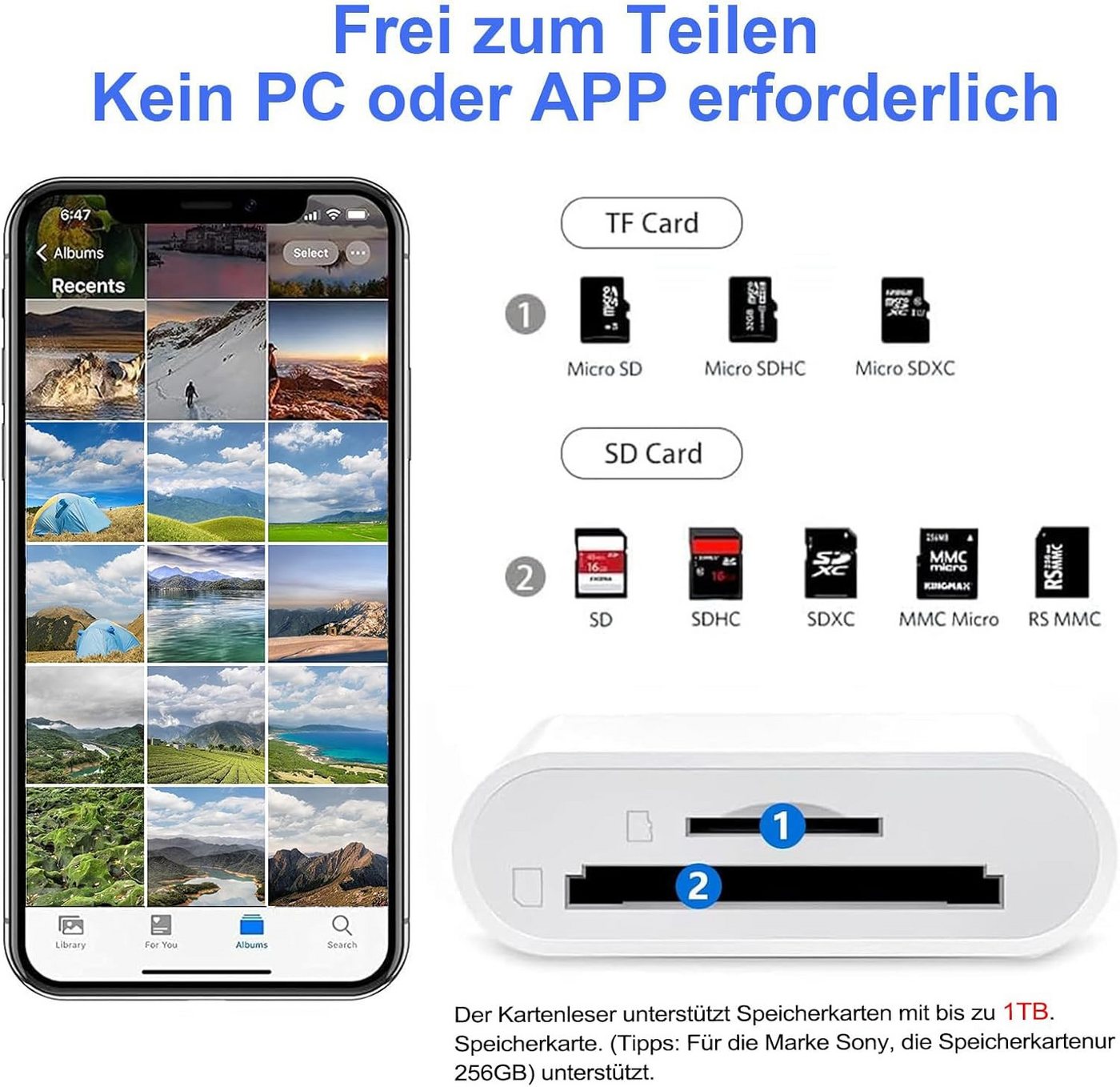 Fyrove USB-C Hub 2-IN-1 Adapter USB-Adapter, USB SD Kartenleser für iPhone iPad USB-Adapter – Bild 2 von 5