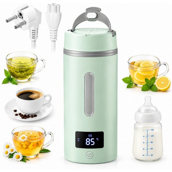 Fyrove Wasserkocher Mini Reisewasserkocher 400ml mit Temperaturanzeige, 304 Edelstahl, 300 W
