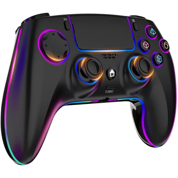 Fyrove Wireless Controller für PS4/PC, Gamepad mit 7 Farben RGB Beleuchtung Controller (6-Achsen, RGB-Licht, Bequeme Tasten, Präzises D-Pad, Dual Vibration/Turb