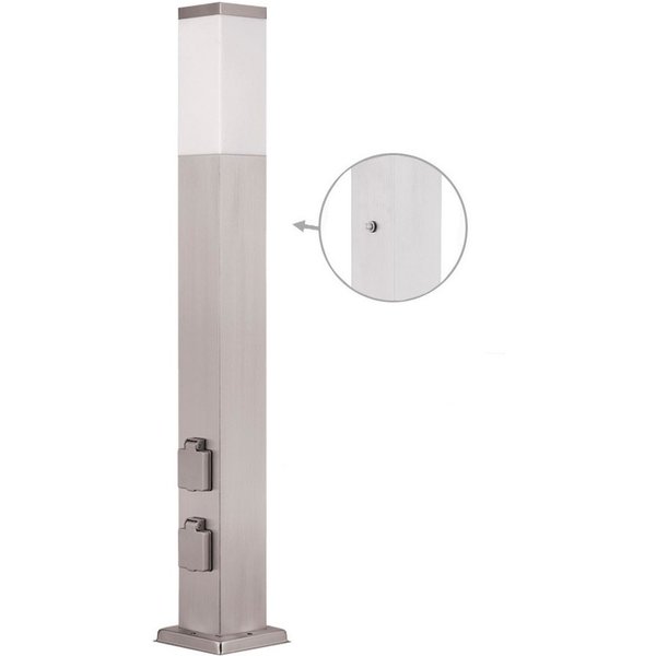 G&L Gartensteckdose LED Pollerleuchte IP44 Gartenstehlampe, Wegeleuchte mit E27-Fassung, Edelstahl Außenleuchte Stehleuchte, mit 2 Steckdosen, Leuchtmittel nich