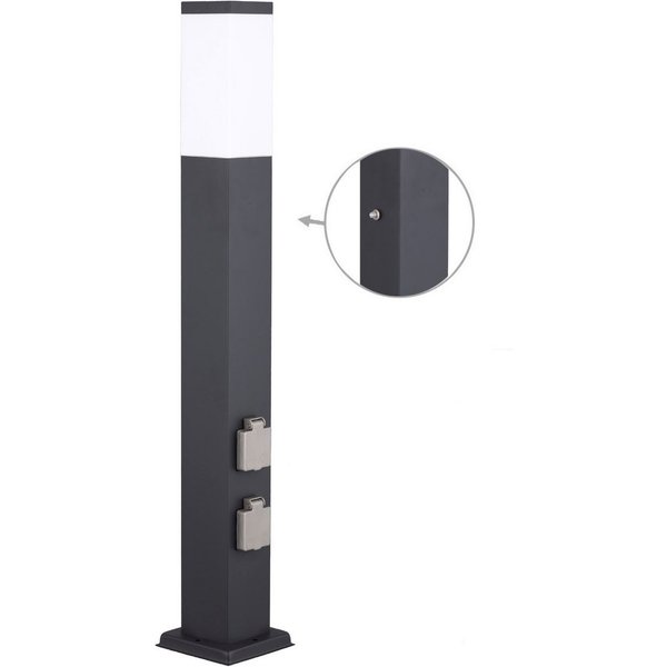 G&L Gartensteckdose LED Pollerleuchte IP44 Gartenstehlampe, Wegeleuchte mit E27-Fassung, Edelstahl Außenleuchte Stehleuchte, mit 2 Steckdosen, Leuchtmittel nich
