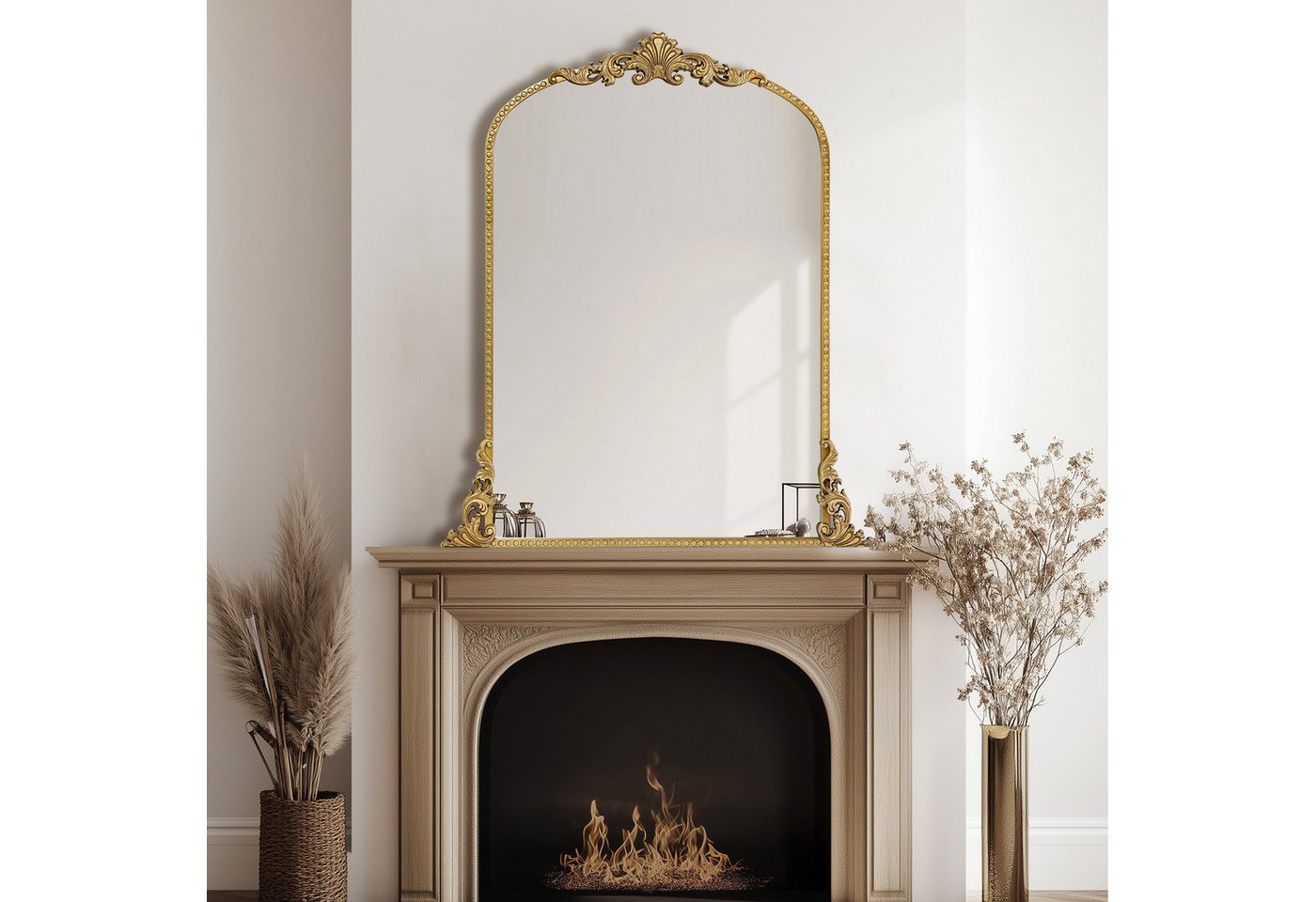 G-LEAF Wandspiegel Bogen-Wandspiegel, antiker Spiegel im Barockstil (1-St), ideal für Kamin, Badezimmer, Eingangsbereich, 90×60cm – Bild 2 von 5