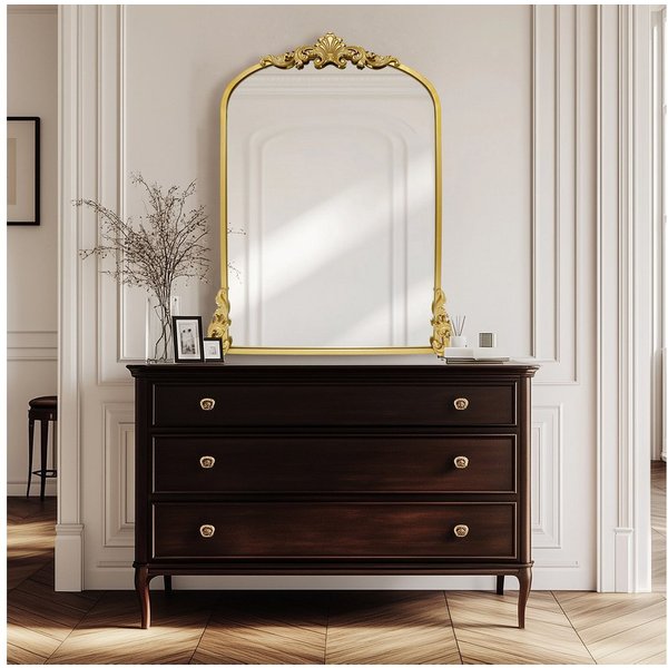 G-LEAF Wandspiegel Bogen-Wandspiegel, antiker Spiegel im Barockstil (1-St), ideal für Kamin, Badezimmer, Eingangsbereich, 90×60cm