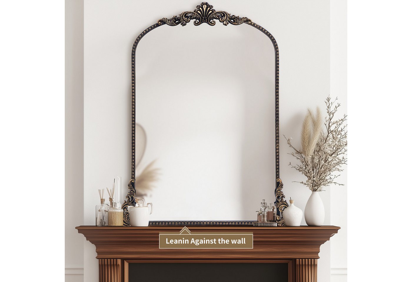 G-LEAF Wandspiegel Bogen-Wandspiegel, antiker Spiegel im Barockstil (1-St), ideal für Kamin, Badezimmer, Eingangsbereich, 90×60cm – Bild 2 von 5