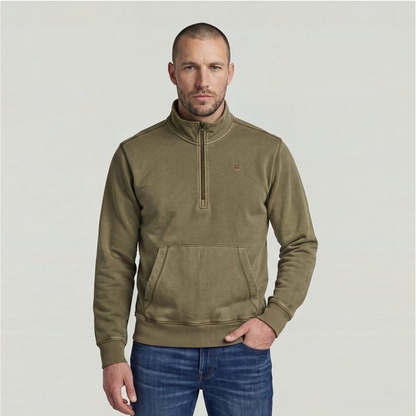 G-STAR Sweater Modern washed half zip sw ls mit Kängurutasche, Logodetail