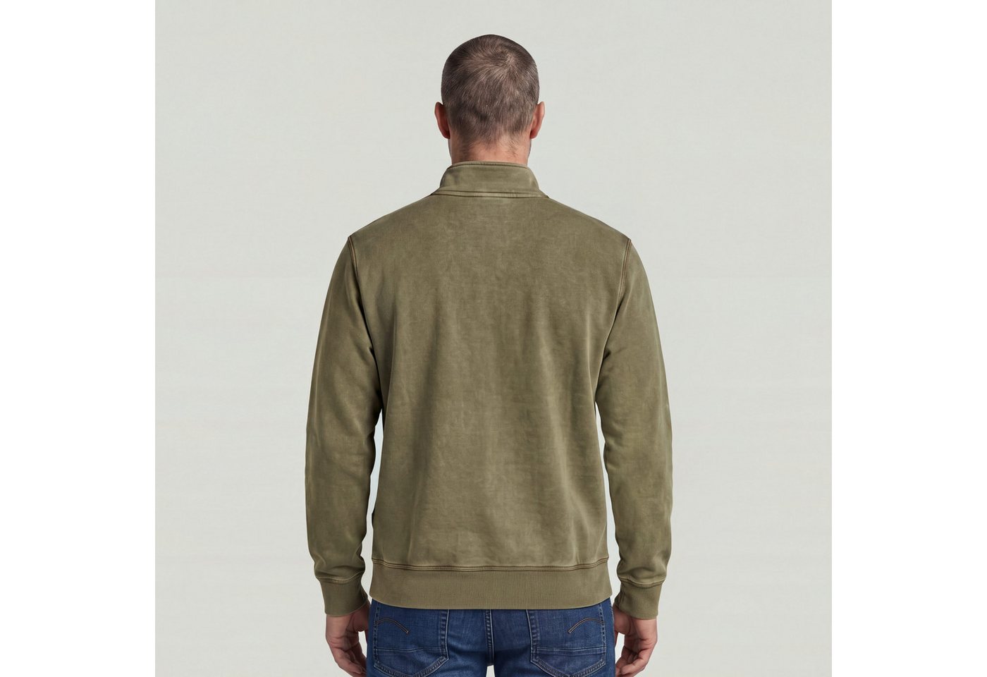 G-STAR Sweater Modern washed half zip sw ls mit Kängurutasche, Logodetail – Bild 3 von 5