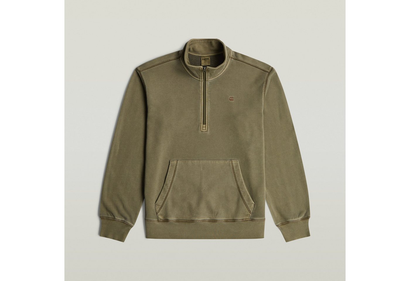 G-STAR Sweater Modern washed half zip sw ls mit Kängurutasche, Logodetail – Bild 5 von 5