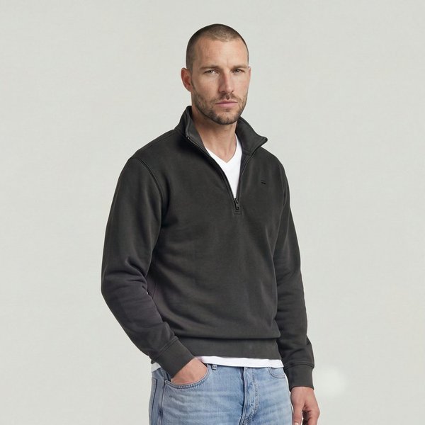 G-STAR Sweater Modern washed half zip sw ls mit Kängurutasche, Logodetail